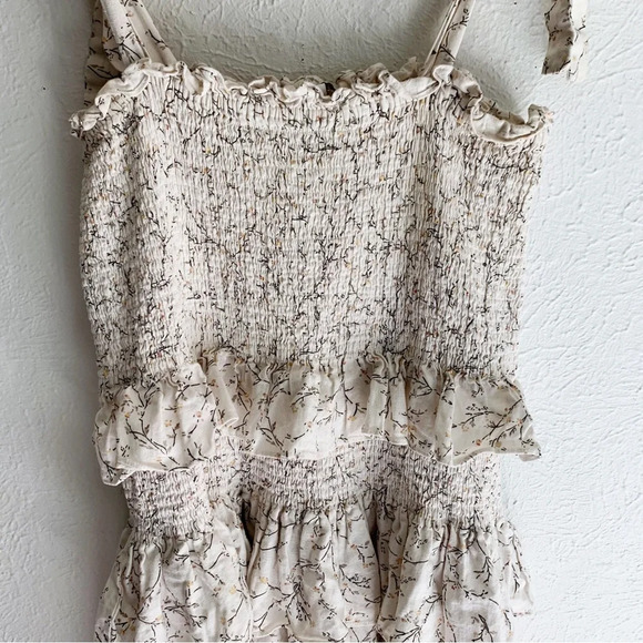 House of Harlow Smocked Ruffle Dress Linen/rayon Sz Large Cottagecore - Picture 3 of 7